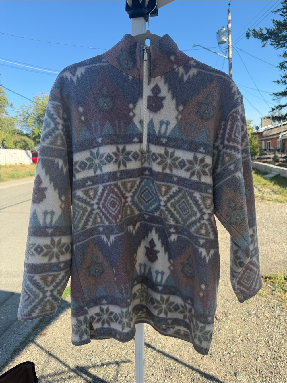 Men's Patterned Quarter-Zip Fleece Sweater - Gray/Brown